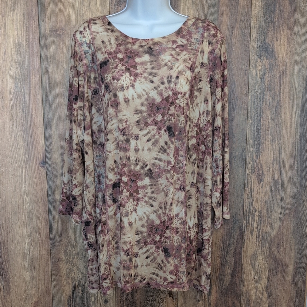 LOGO Layers Floral Print Women's Sheer Blouse 2X                            C324